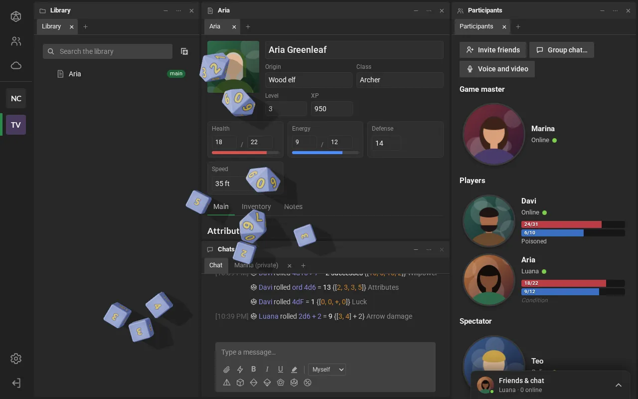 The 3D dice of the latest rolls tumbling over the room, across the library and the chat.