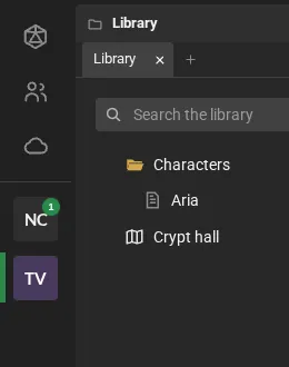 The bar on the left with two room buttons: NC, with the number 1 for a new message, and TV, the room on the screen.