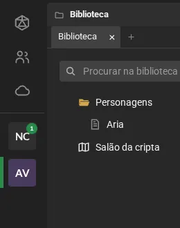 A barra da esquerda com dois botões de mesa: NC, com o número 1 de uma mensagem nova, e AV, a mesa na tela.